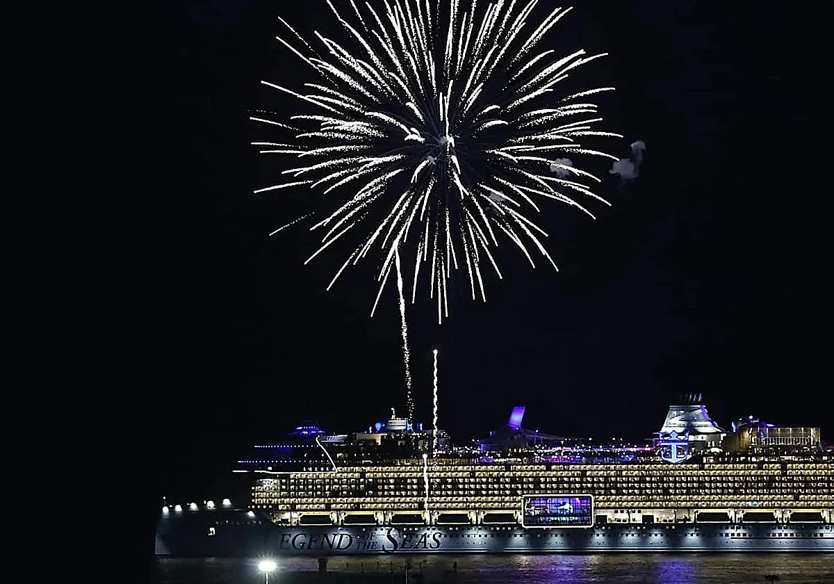 World's largest cruise ship departs from Malaga with spectacular fireworks