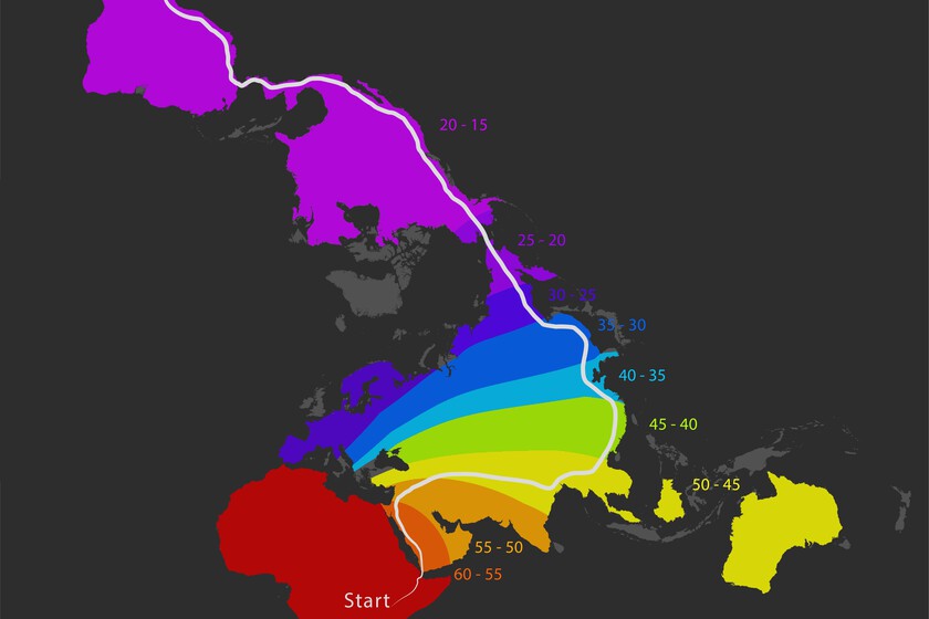 La fascinante ruta de la migración de la humanidad desde sus inicios, en un llamativo mapa
