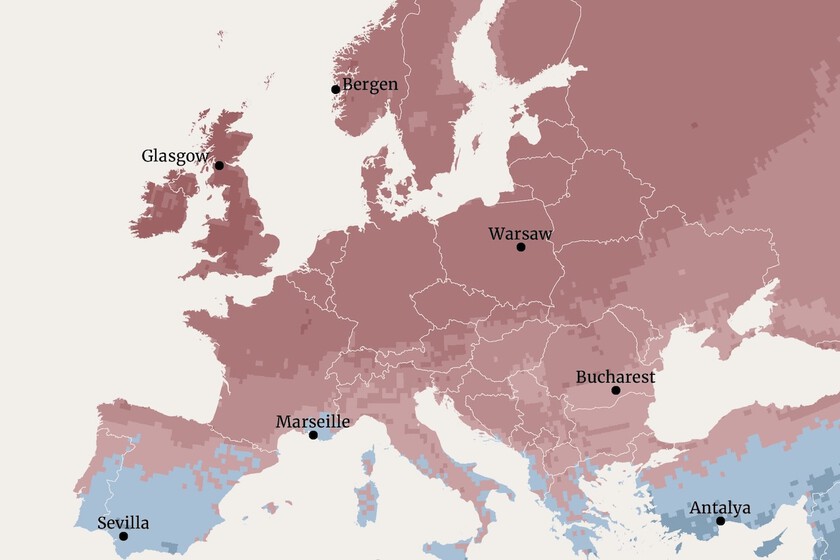 El Reino Unido tiene fama de nublado, pero no es el cielo más gris de Europa: el mapa de la NASA que reúne 25 años de nubes