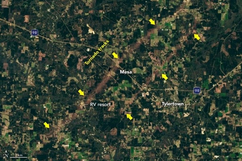 La Tierra tiene cicatrices: la NASA capta desde el espacio el insólito rastro de los tornados "gemelos" en Misisipi