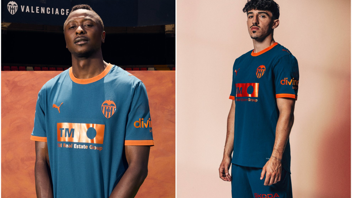 El Valencia CF presenta su segunda equipación para la temporada 2026-27 de color azul, con detalles naranjas