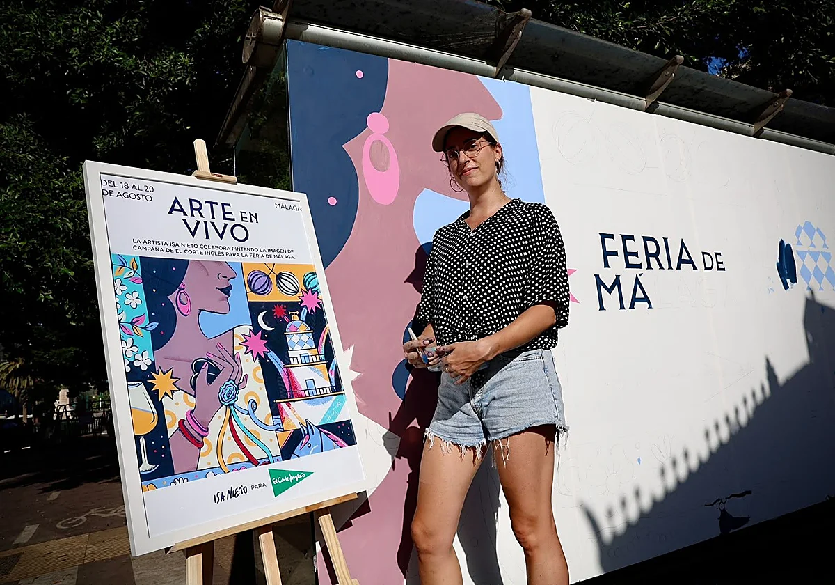 Isa Nieto pinta en directo en la Alameda su cartel para la Feria de Málaga