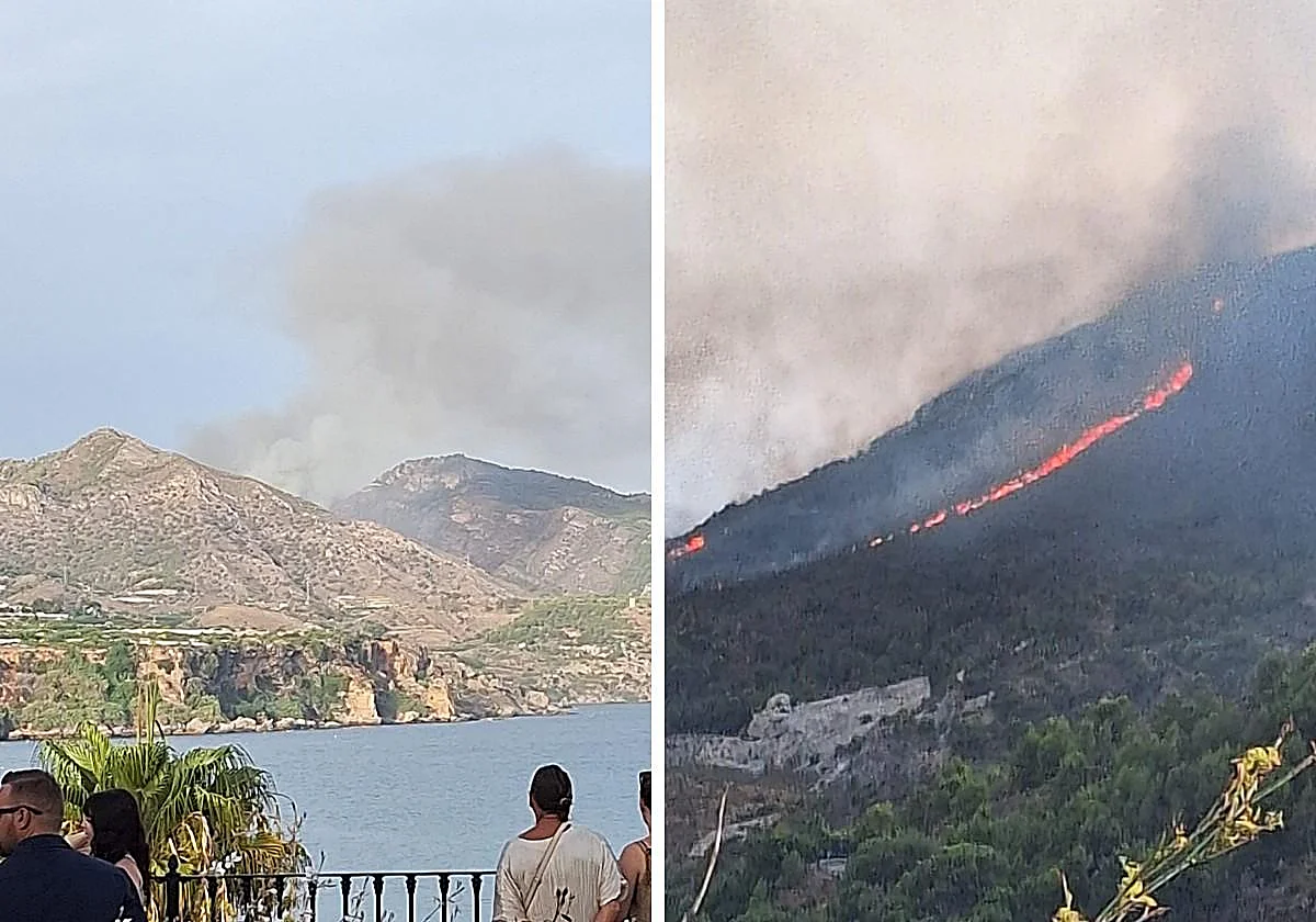 Un incendio forestal en Nerja moviliza ocho medios aéreos y 76 bomberos