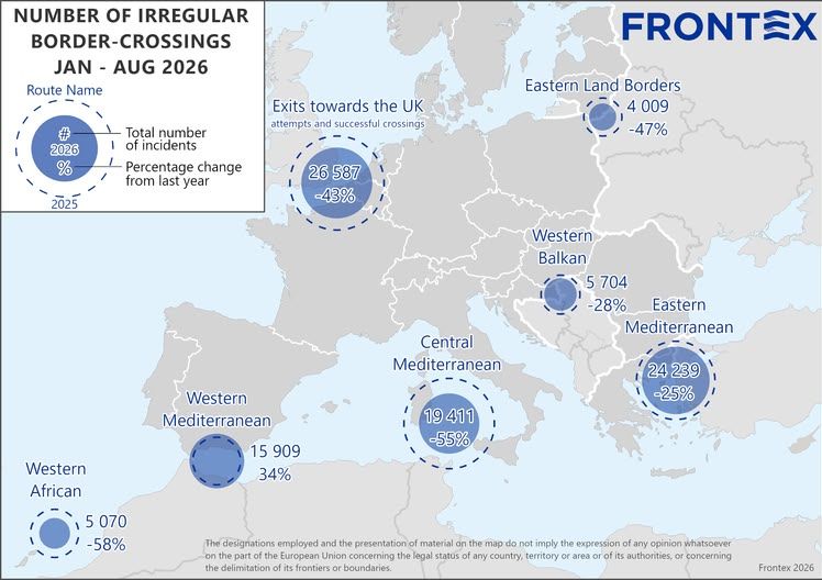Alerta de Frontex sobre España: el Estrecho, única zona de la UE con más inmigración ilegal, sin contar el asalto a Ceuta