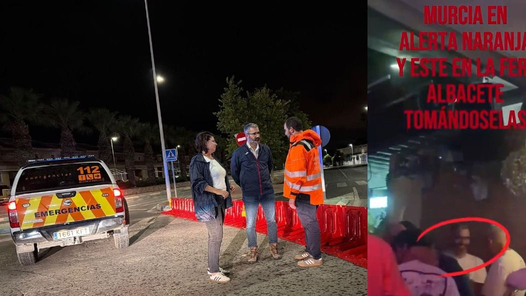 El delegado del Gobierno de Murcia es pillado de noche en la Feria de Albacete en plena alerta amarilla por lluvias