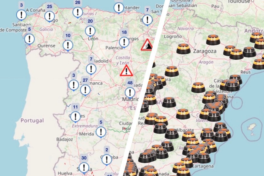 Este es el mapa de la DGT para visualizar dónde hay balizas V16 activas en España. Hay otro mapa no oficial más útil