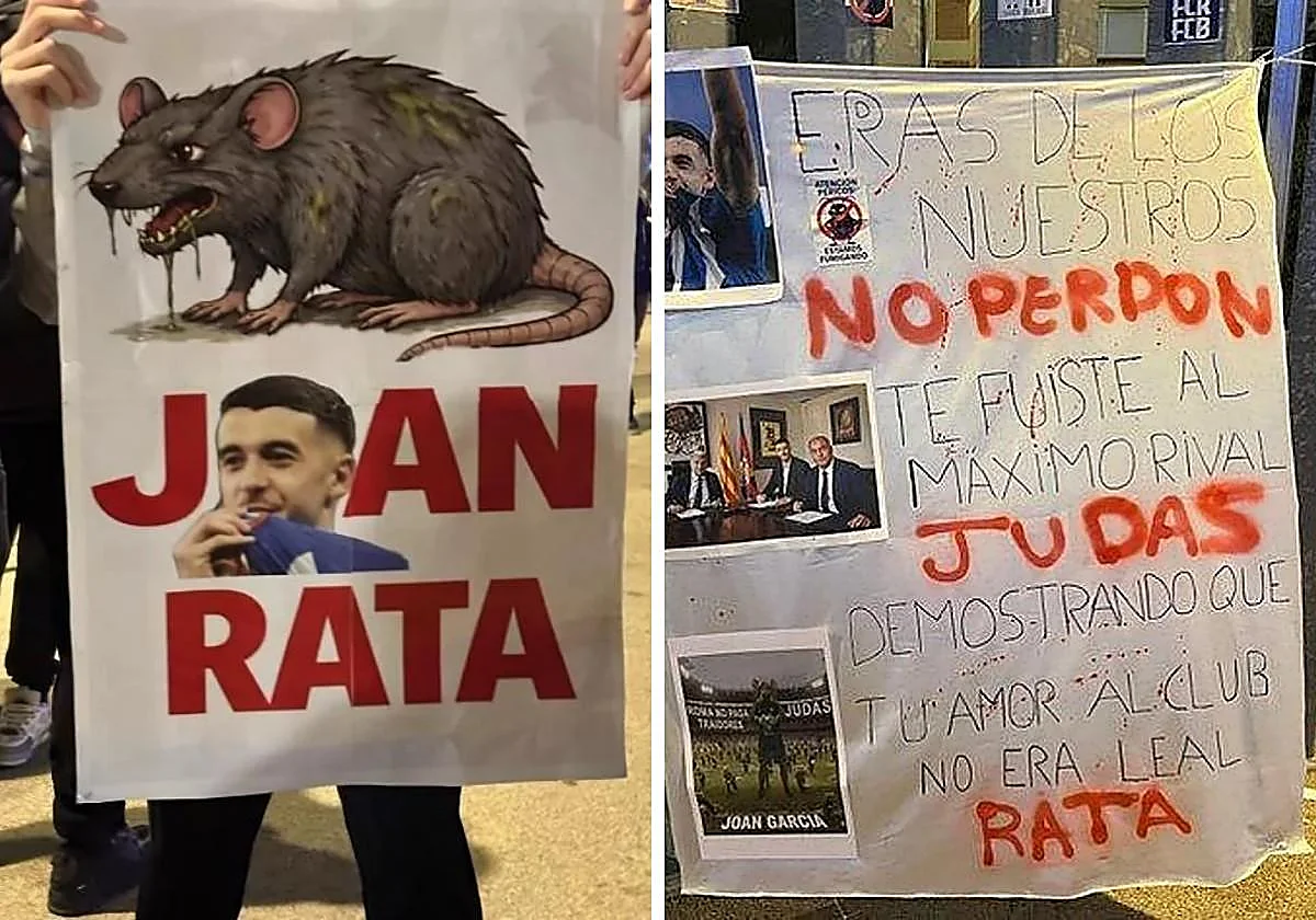 Joan García, un derbi entre pitos, billetes con su cara, ratas, pancartas e insultos