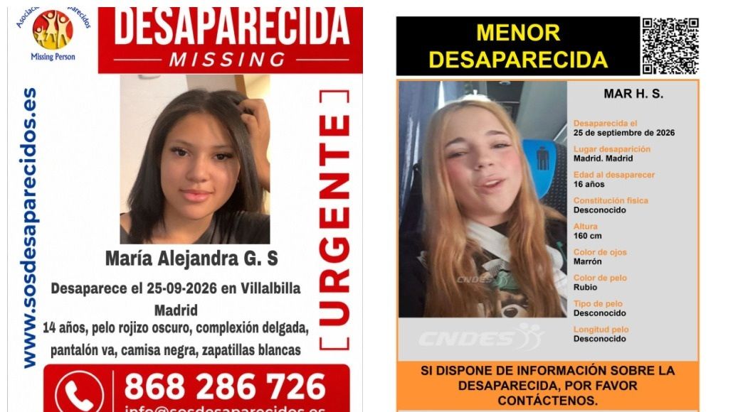 Buscan a Alejandra y Mar, dos adolescentes de 14 y 16 años desaparecidas la semana pasada en Villalbilla y Madrid