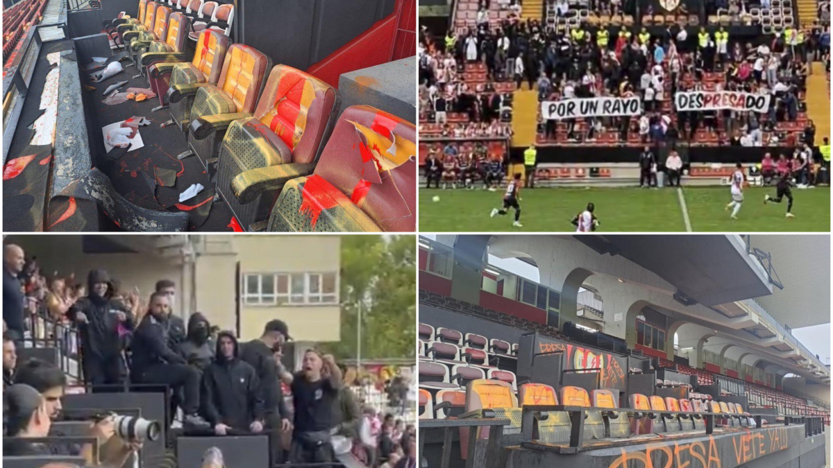 Todo menos fútbol en la vuelta a Vallecas: pintadas, protestas, un palco vandalizado y mucha tensión