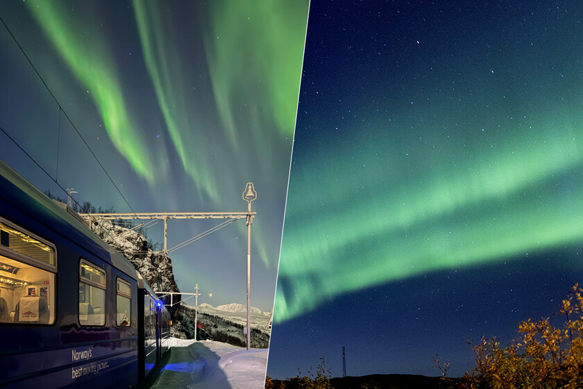 Un tren, la noche ártica y cero carreteras alrededor: así es una de las caza de auroras boreales más extremas de Noruega