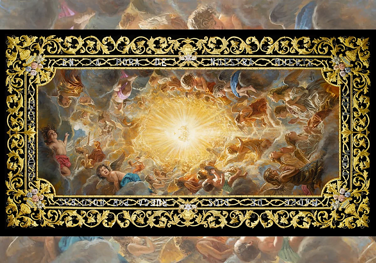 Los hermanos de Crucifixión bordan el techo del palio de su Virgen