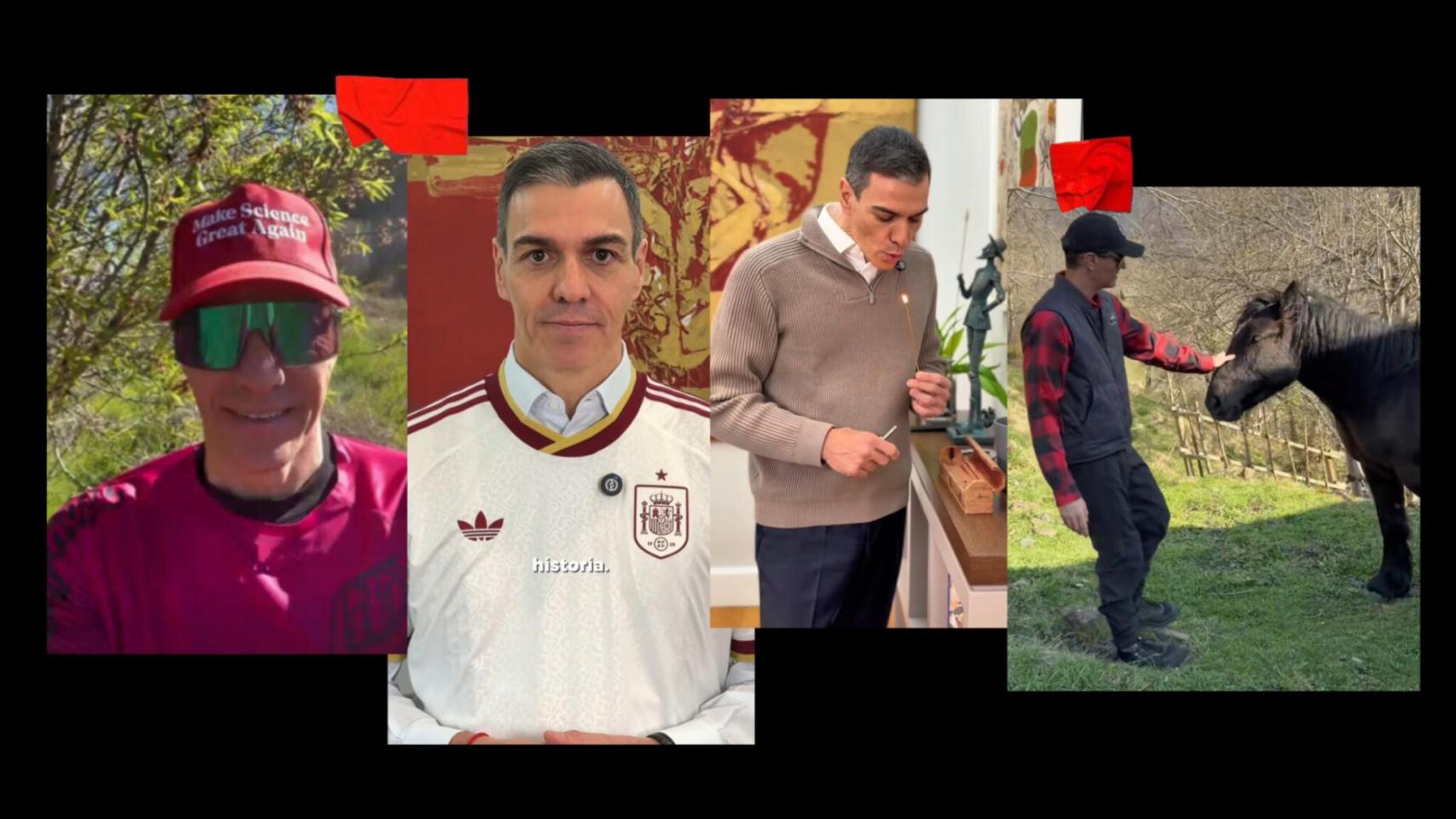 Todas las caretas de Sánchez, el presidente 'tiktoker' que prende incienso a diario y colecciona figuras del Quijote de Mojácar