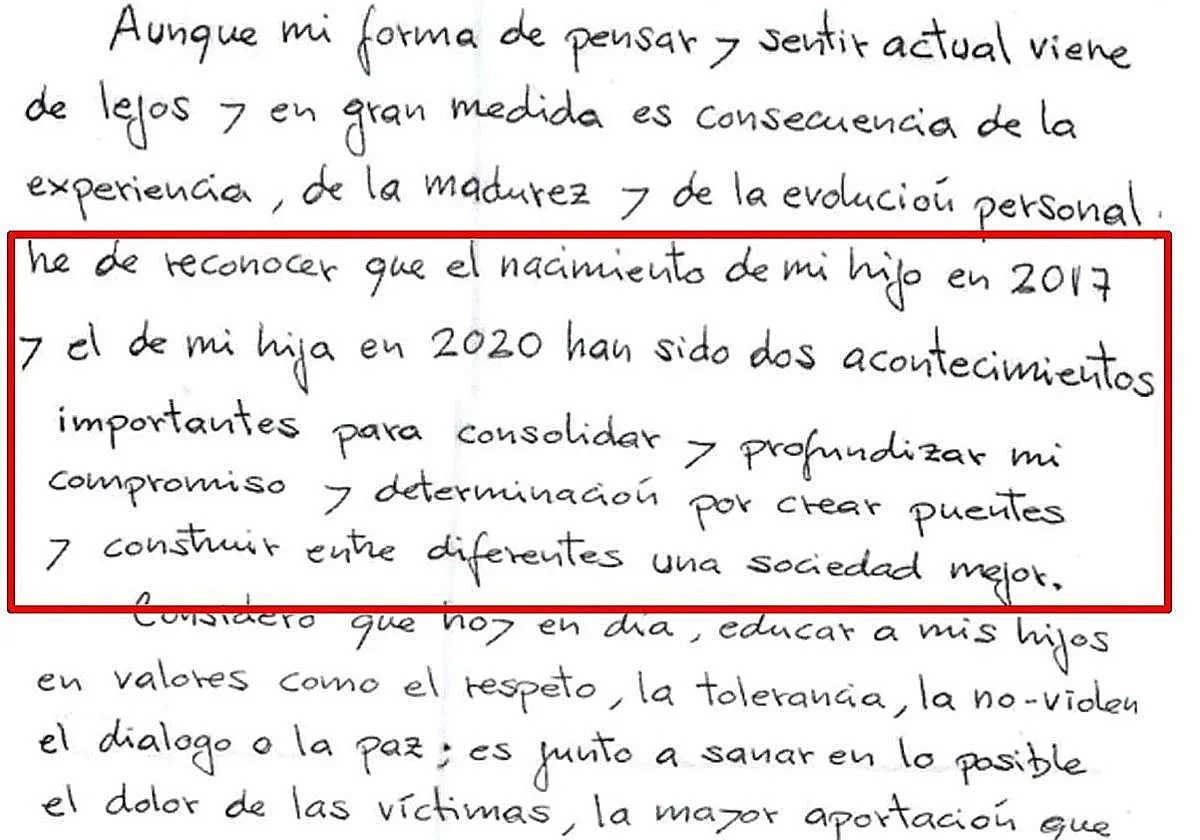 Las cartas de 'Txeroki' a sus víctimas: «El nacimiento de mis hijos fue clave para consolidar mi compromiso por una sociedad mejor»