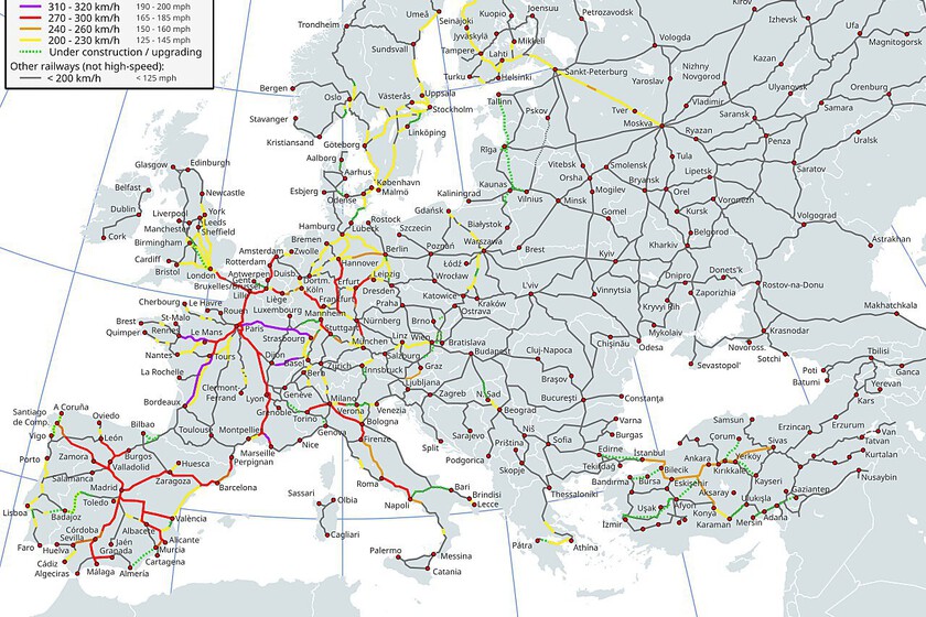 La cobertura de trenes de alta velocidad en Europa, en un revelador mapa