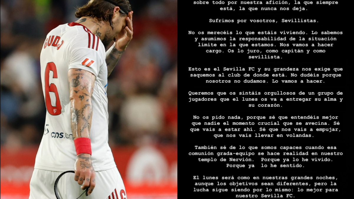 El mensaje de Gudelj como capitán al sevillismo: "No os merecéis lo que estáis viviendo"