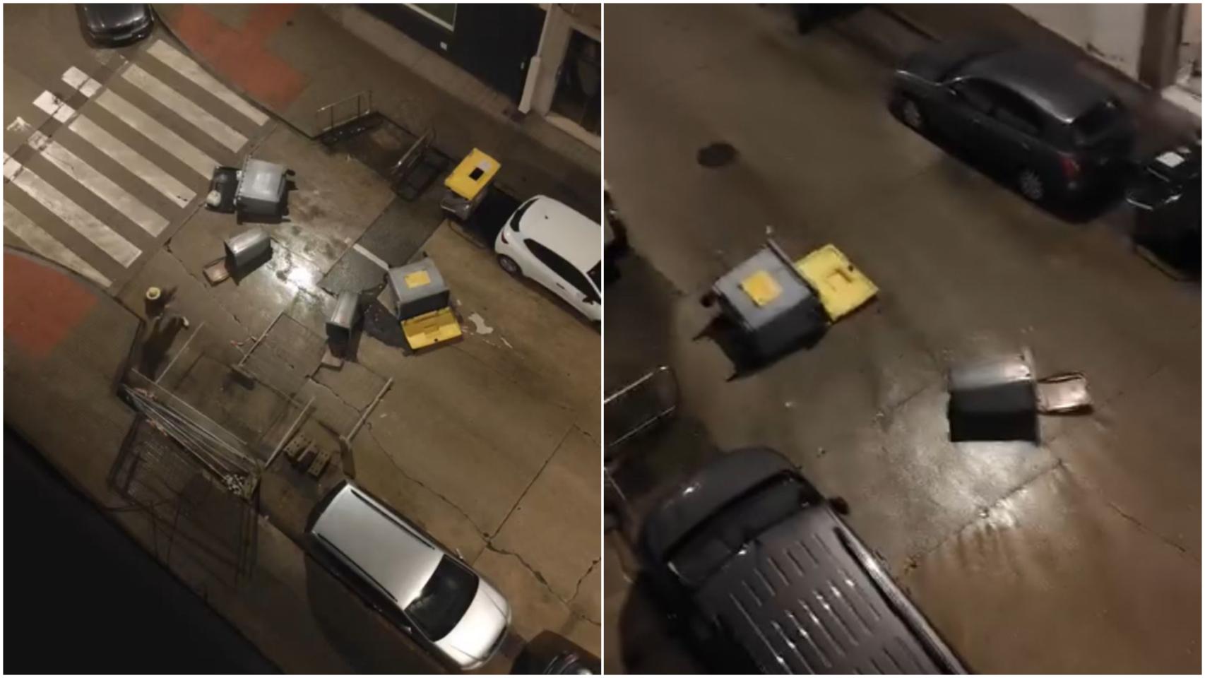 Un hombre arrasa contenedores y mobiliario urbano de madrugada en A Coruña