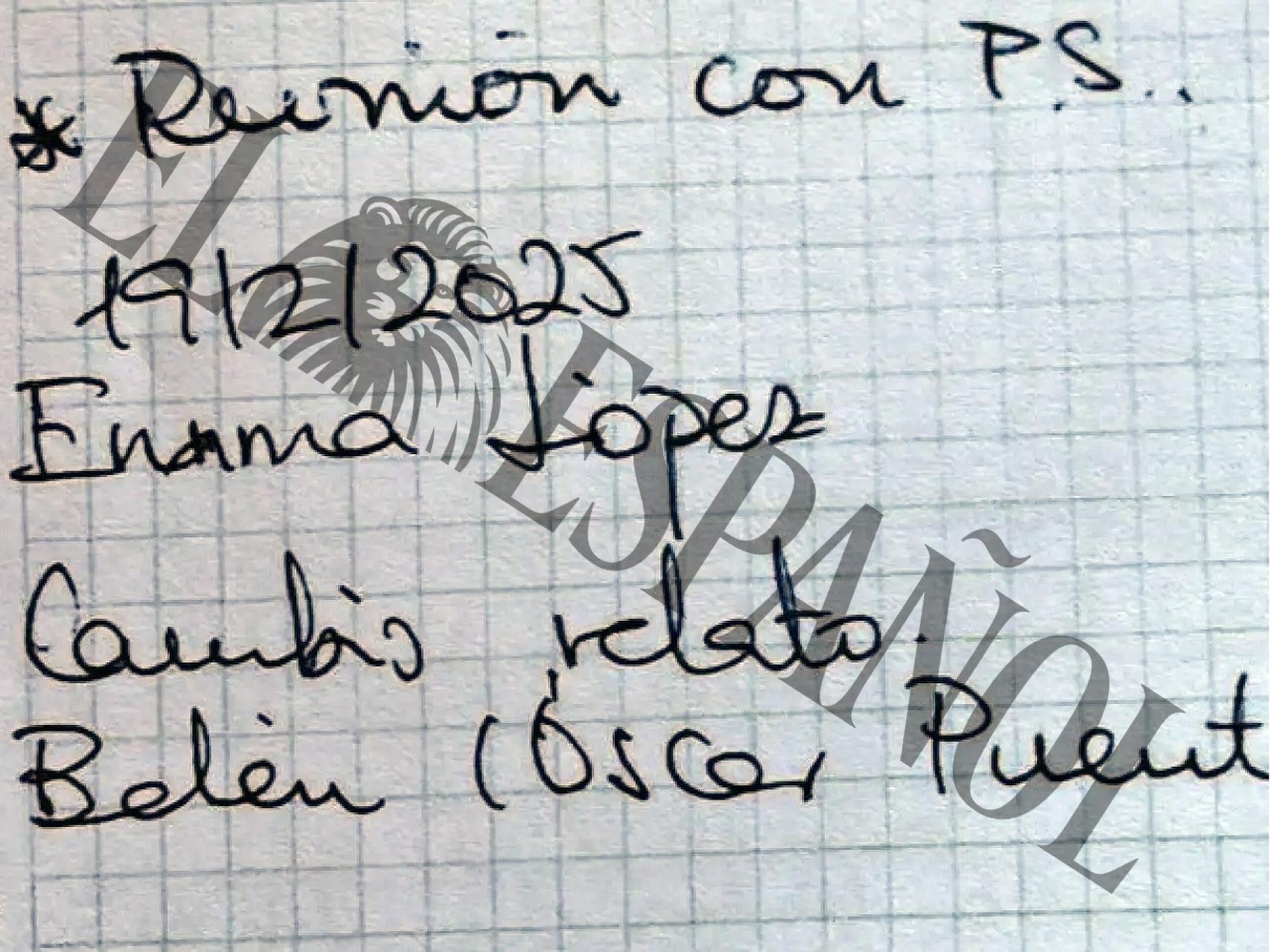 La 'fontanera' Leire Díez apuntó en su agenda una "reunión con P. S." en una página de febrero de 2025
