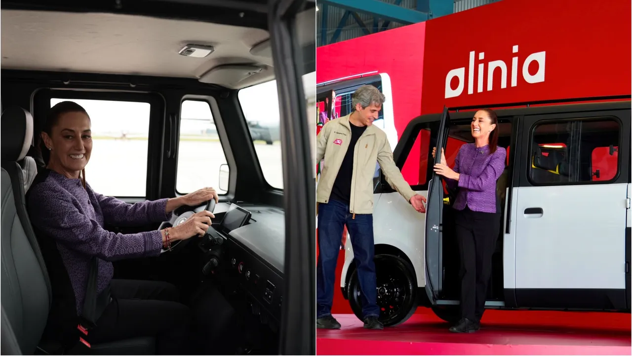 Sheinbaum conduce Olinia, el vehículo eléctrico mexicano que estará disponible en 2027 por 150,000 pesos